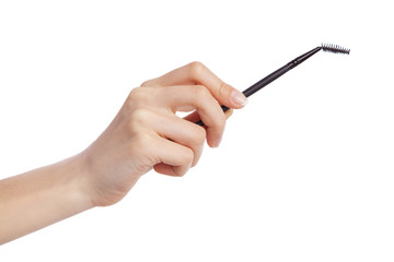 Female hand holding a makeup brush