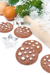 Christmas chocolate chip cookies and ingredients for baking