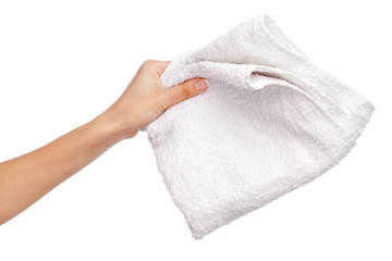 Female hand holding a white towel