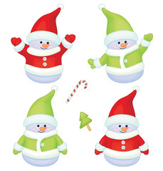 Vector of fun snowmen isolated.