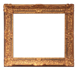 old golden frame with empty grunge canvas