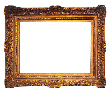 old golden frame with empty grunge canvas 2