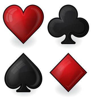 Collection of card suit icons in black and red