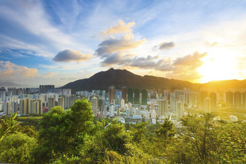 Sunset cityscape in Hong Kong