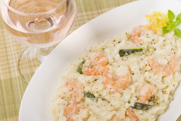 Prawn Risotto Bianco - Prawn risotto in creamy white wine sauce.