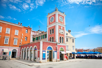 Clock tower in old town Rovinj. Istria, Croatia.