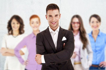 Successful businessman leading a group