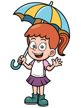 Vector illustration of Little girl with umbrella
