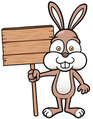 Vector illustration of bunny holding wooden board