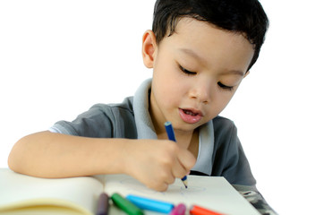 Cute little schoolboy drawing