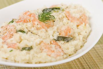 Prawn Risotto Bianco - Prawn risotto in creamy white wine sauce.