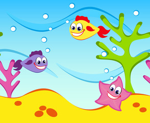 Naklejka na ściany i meble Underwater World, colorful seamless horizontally vector
