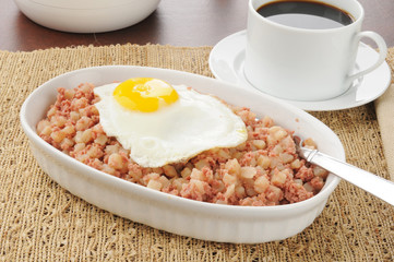 Corned beef hash with a fried egg
