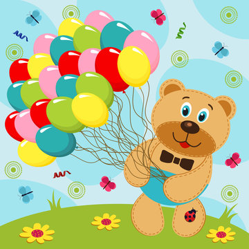 Bear with balloons - vector illustration