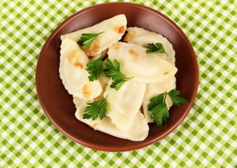 Tasty dumplings with fried onion