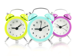 Retro alarm clocks, isolated on white