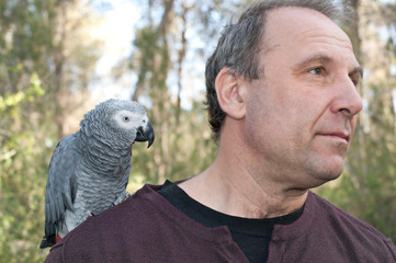 Man with parrot .