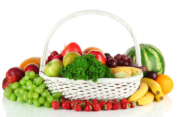 Different fruits and vegetables isolated on white