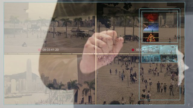 cctv split screen with hand