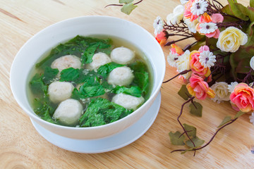 Thai style  soup with meatballs and vegetables
