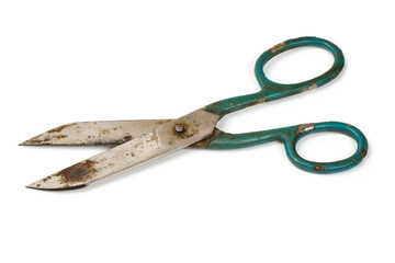 old scissors isolated on white