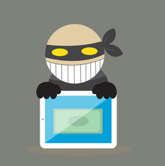 Hacker steal money from tablet. vector. eps10
