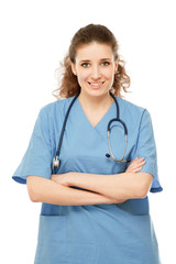 Closeup portrait of a female doctor with stethoscope