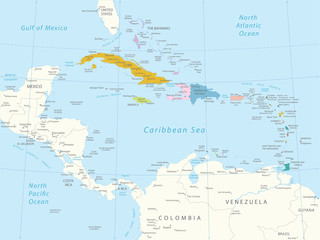 Fototapeta na wymiar Caribbean -highly detailed map.Layers used.