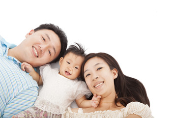 Fototapeta premium Happy asian family isolated on white
