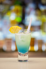 Blue Hawaii cocktail on a bar