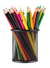 Set of color pencils in a basket