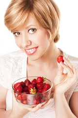 happy smiling woman with strawberry