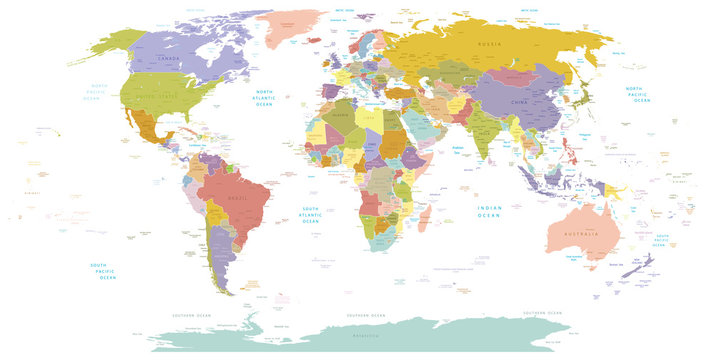 Fototapeta Mapa świata o wysokiej szczegółowości. Używane warstwy.