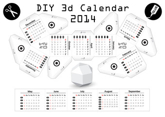 3d DIY Calendar 2014 | 3,1x2,9 inch compiled size