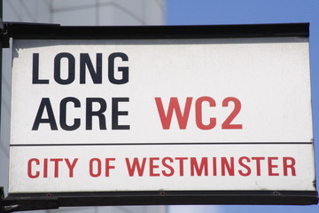 Long Acre street sign a famous london Address