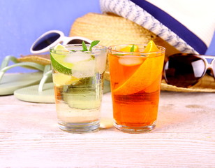Elderflower, Orange cocktails with holiday background