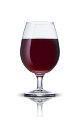 Glass of red wine on wood table
