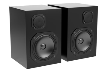 Obraz premium two black audio speakers isolated on white background