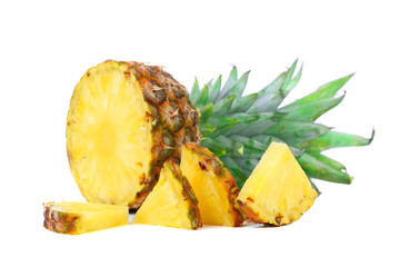 pineapple with slices isolated on white