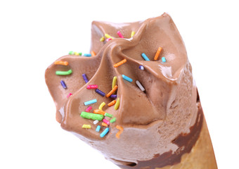 Chocolate ice cream cone. Sprinkles.