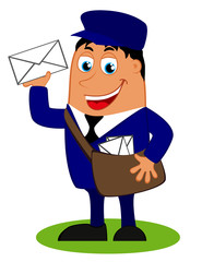 Vector illustration with a funny postman with bag and letter