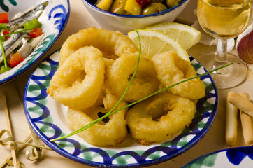 Spanish Cuisine. Fried Squid Rings. Calamares a la Romana.