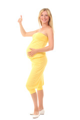 young pregnant woman on a white background