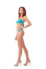 young sexy girl in blue bikini swimsuit