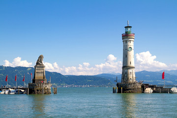 Harbour of Lindau in Lake Constance, Germany - obrazy, fototapety, plakaty