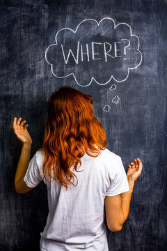 Confused redhead woman asking where