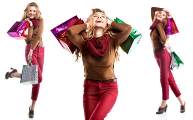 Fototapeta premium girl in fashion style with shopping bag. Shopping time