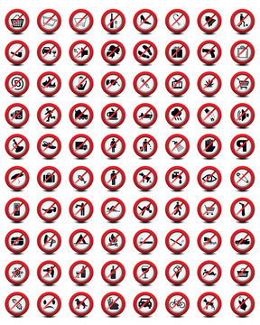 Big set of useful and unusual prohibited signs, vector