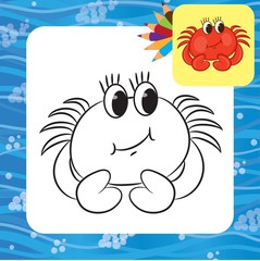 Cartoon crab. Coloring book. Vector illustration