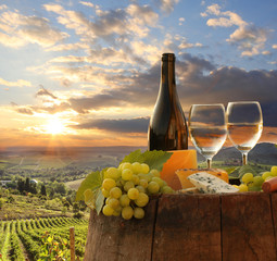 White wine with barell  in vineyard, Chianti, Tuscany, Italy © Tomas Marek